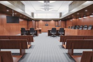 small claims process in a empty courtroom